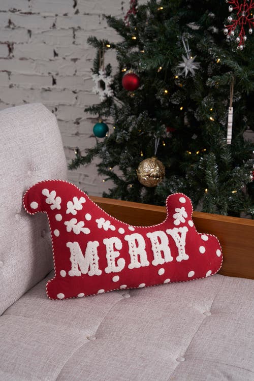 Carol & Frank Merry Shaped Throw Pillow, 14" X 20" In Red