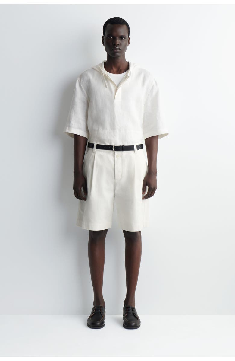 COS Pleated Denim-herringbone Shorts, Main, color, White