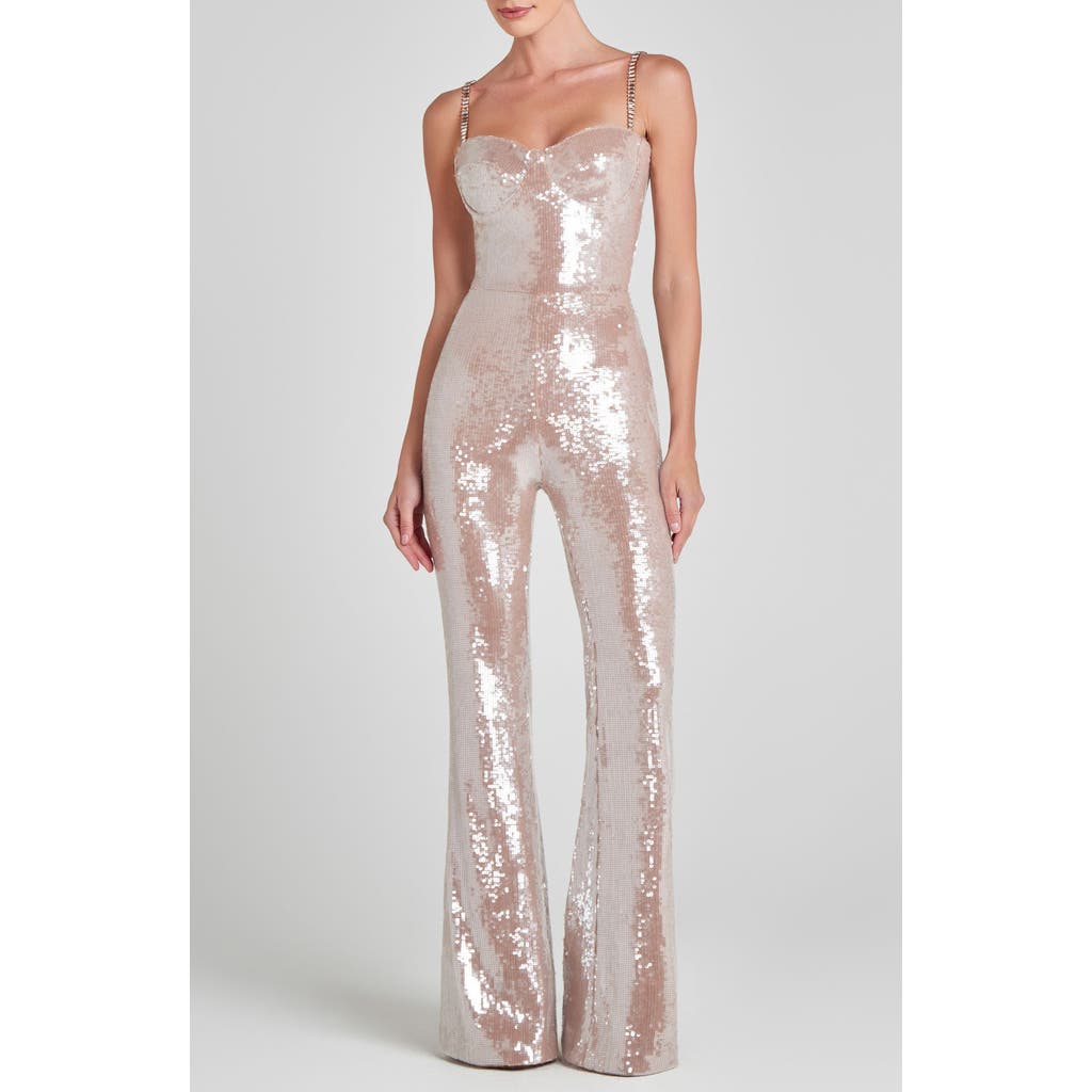 Nadine Merabi Lucinda Sequin Sleeveless Flare Jumpsuit In Light Nude