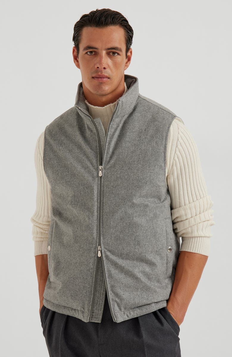 Brunello Cucinelli Bonded wool down vest, Alternate, color, Grey