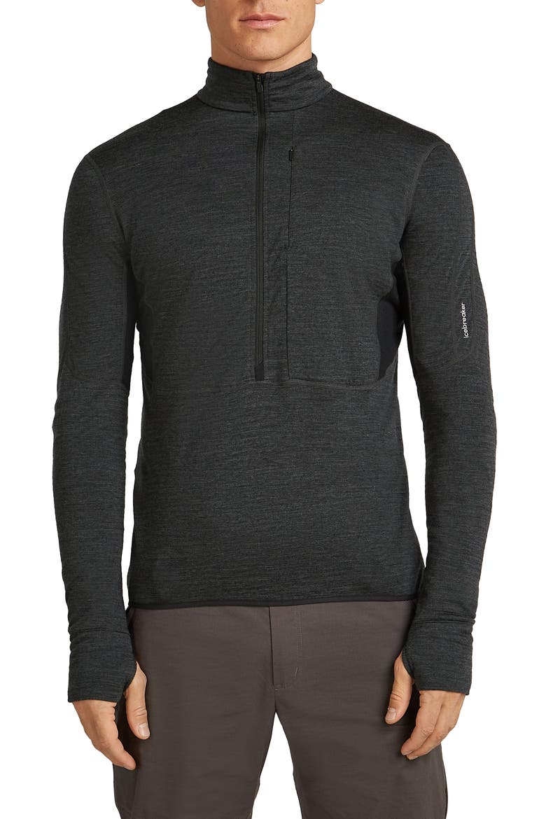 Tencel & Merino 200 Realfleece Descender Quarter Zip Pullover, Main, color, JET HTHR/ BLACK/ CB