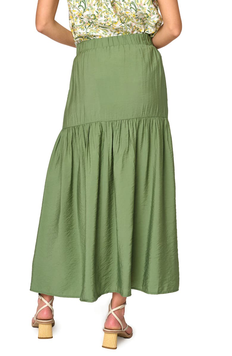 GIBSONLOOK Playa Floral Tiered High Waist Maxi Skirt, Alternate, color, Vineyard Green