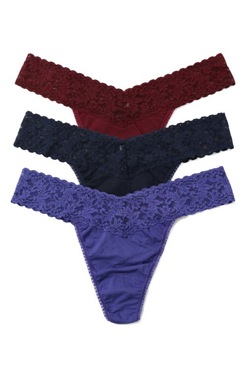 Hanky Panky Holiday Cracker Assorted 3-pack Original Rise Cotton Thongs In Multi
