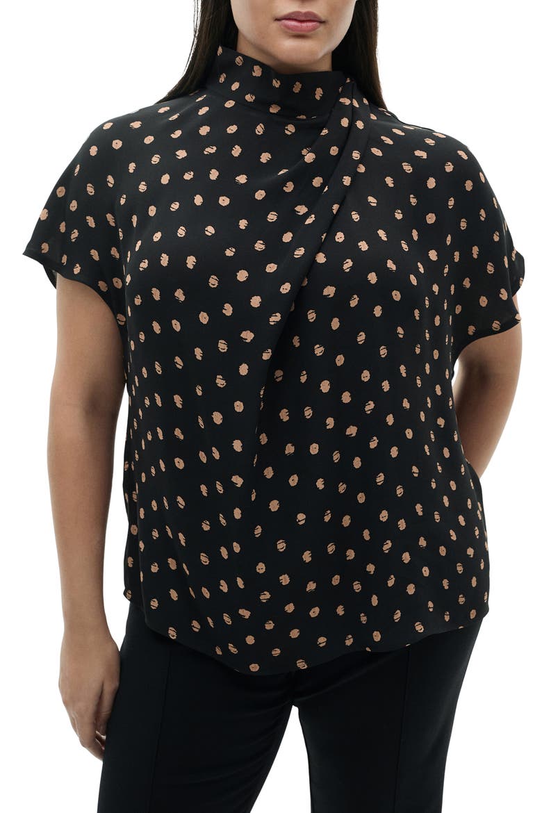 Drape Neck Polka Dot Top, Alternate, color, BLACK
