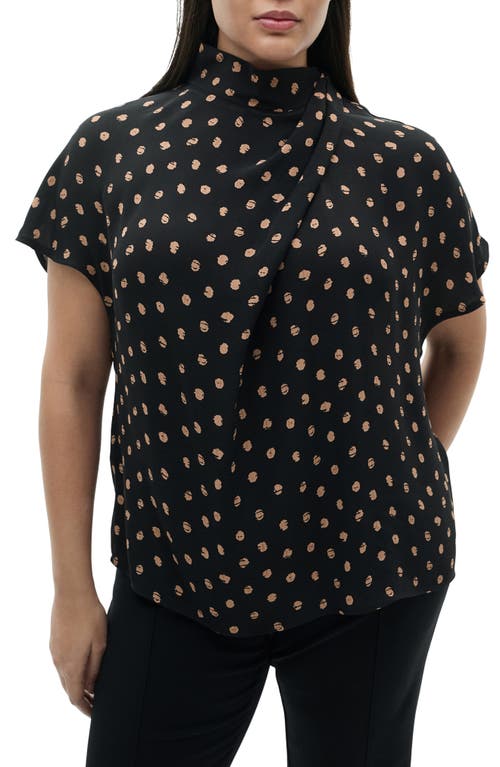 Mango Drape Neck Polka Dot Top In Black