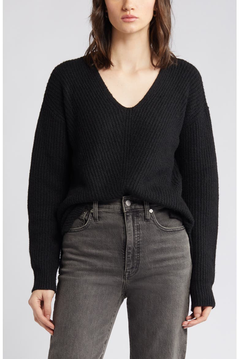 Directional V-Neck Sweater, Alternate, color, BLACK