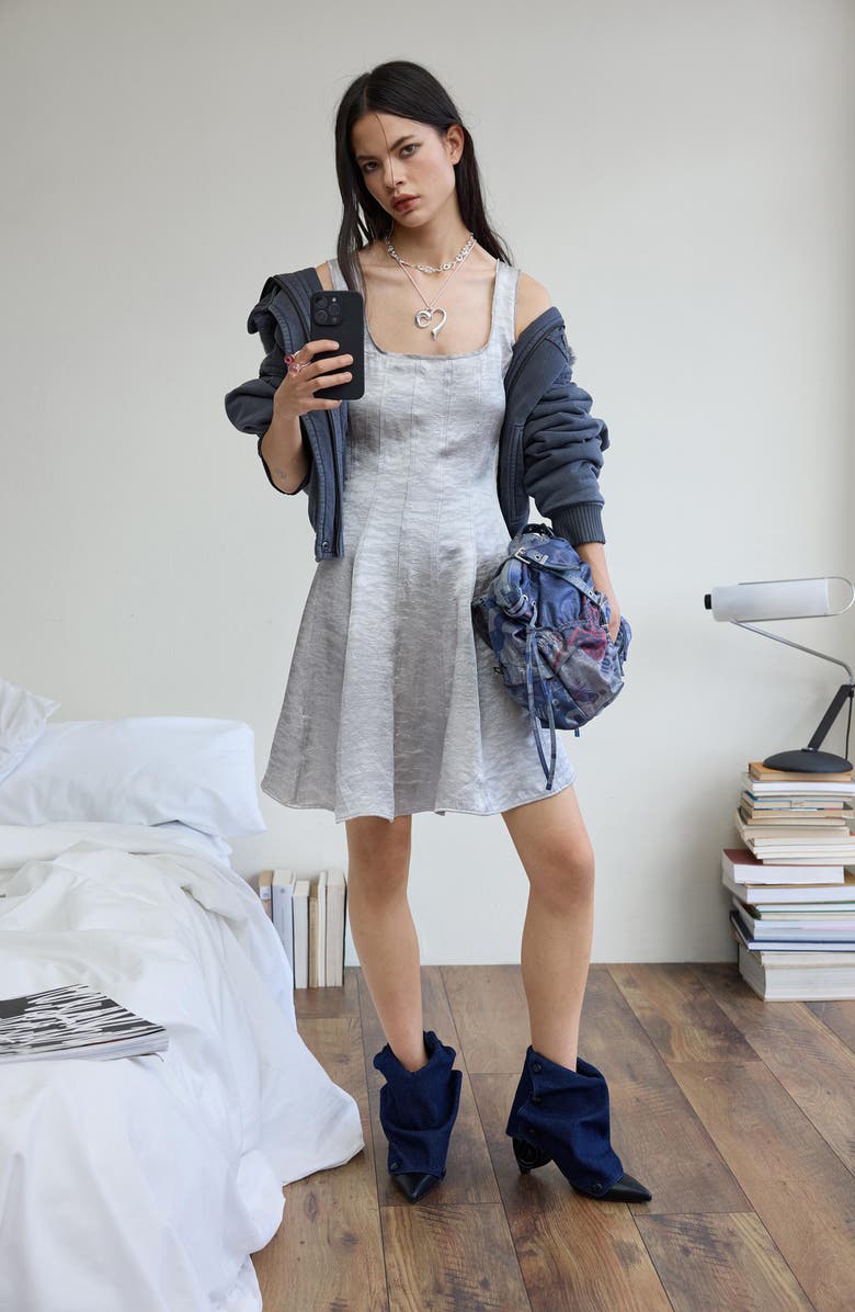 Desigual Metallic Fit & Flare Dress, Alternate, color, Silver