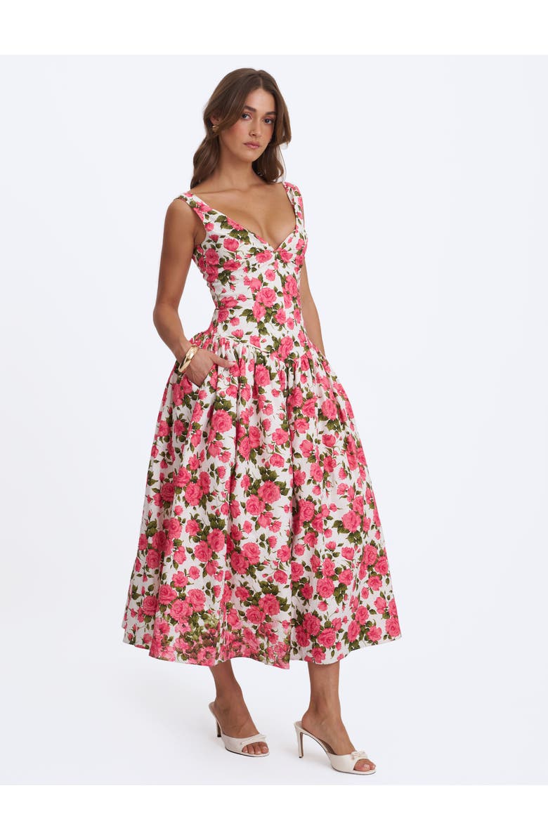 Miss Circle Wilfreda Blooming Floral Linen Sweetheart Midi Dress, Alternate, color, Pink