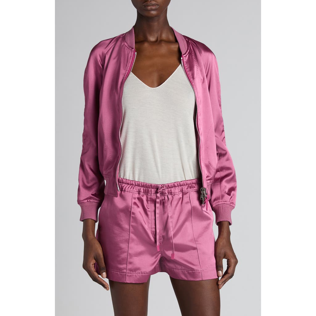 Tom Ford Satin Bomber Jacket In Fuchsia Rose