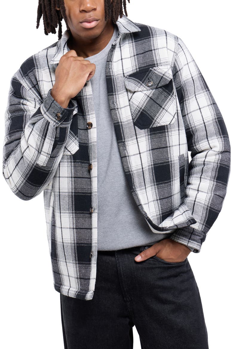 Faux Shearling Lined Flannel Shirt Jacket, Alternate, color, WHITE/ BLACK