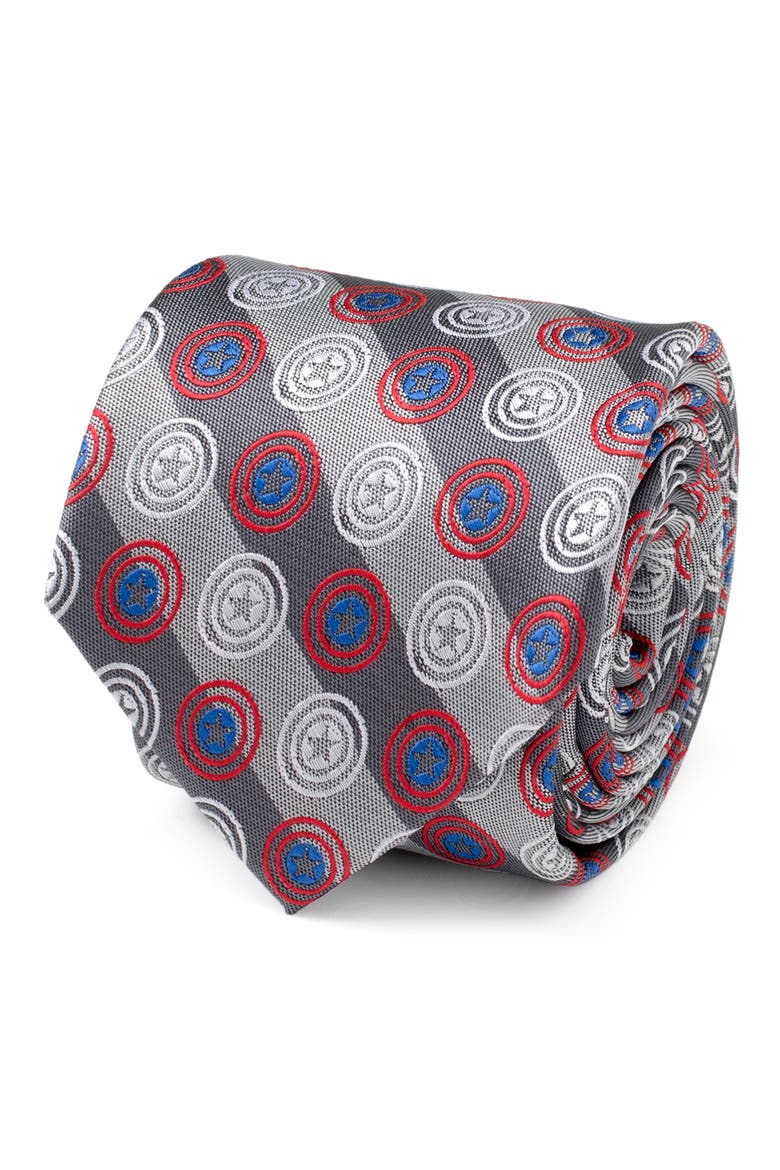 Captain America Shield Stripe Tie, Alternate, color, GRAY