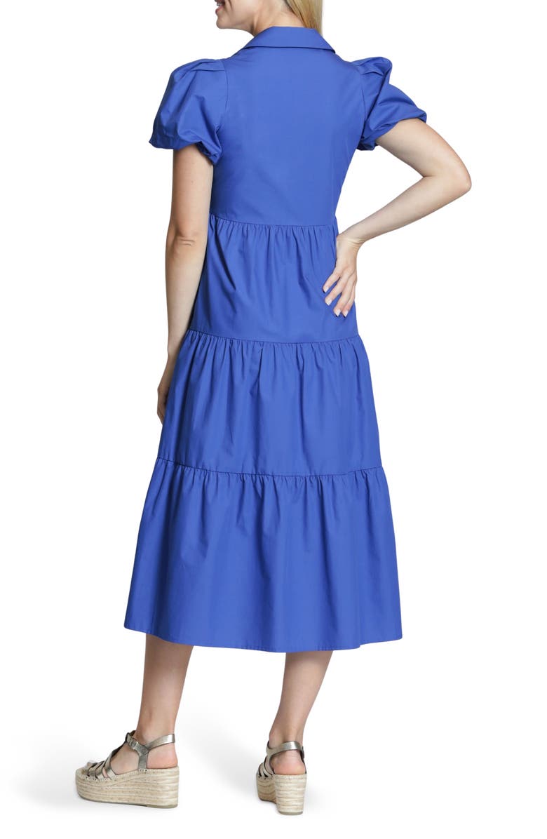 APNY Puff Sleeve Tiered Cotton Midi Dress, Alternate, color, Dazzling Blue