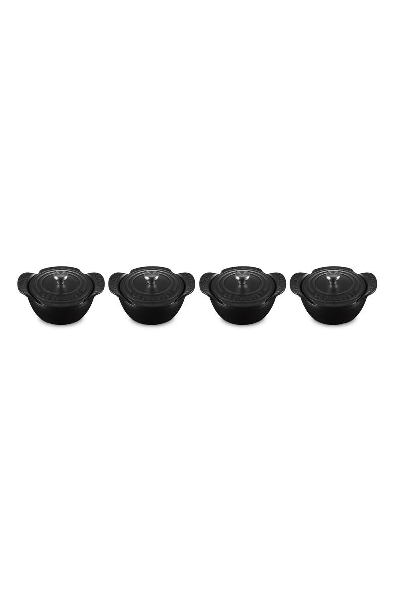Gourmand Set of 4 1/3-Quart Enamel Cast Iron Cocotte with Lid, Alternate, color, MATTE BLACK