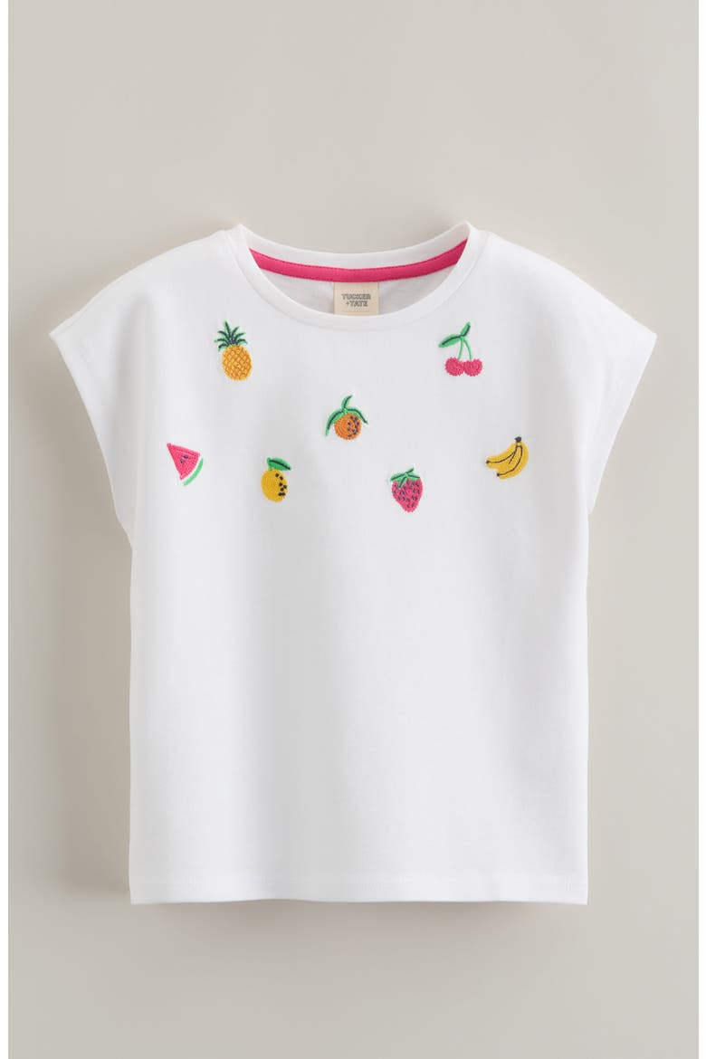 Kids' Fruit Embroidered Cotton T-Shirt, Main, color, WHITE SUMMER FRUIT EMBROIDERY