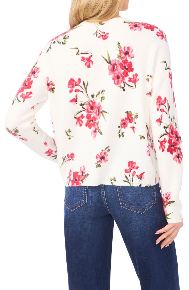 CeCe Floral Long Sleeve Crewneck Sweater, Alternate, color, New Ivory