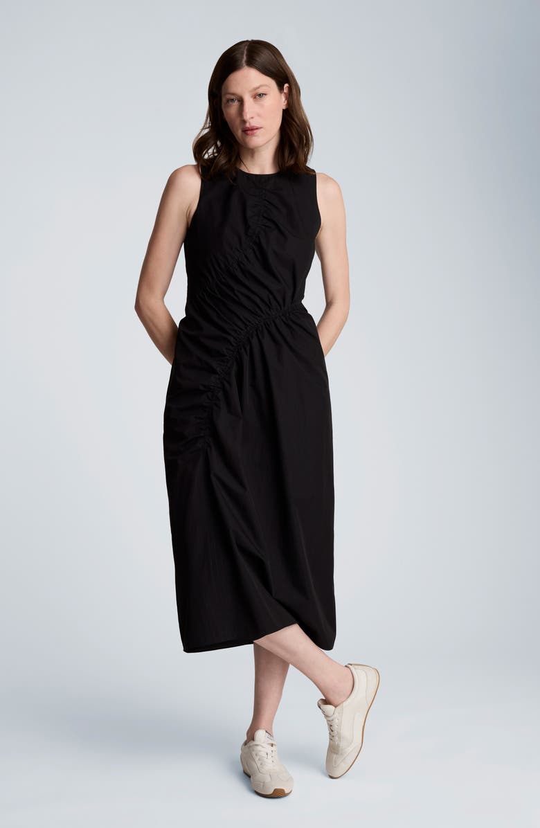 Kenneth Cole Asymmetric Ruched Cotton Blend Midi Dress, Alternate, color,