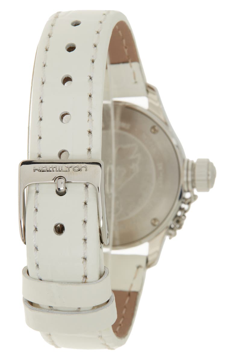 Hamilton Seaqueen Diamond Mother-of-Pearl Croc-Embossed Leather Strap watch, 32mm, Alternate, color, White