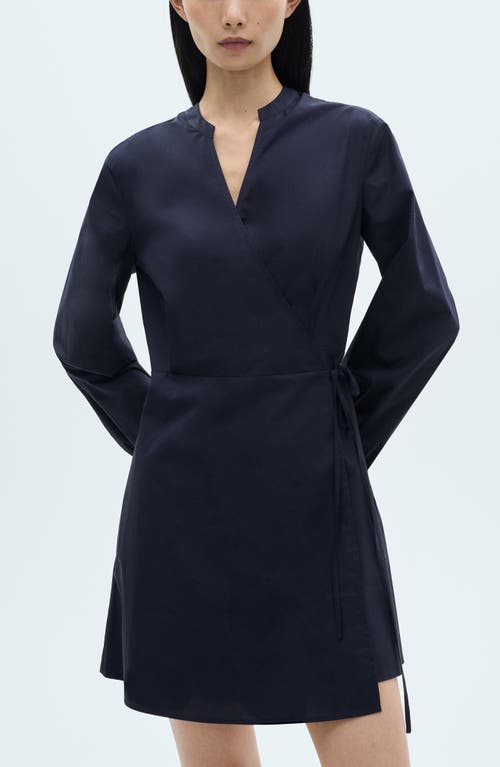 Mango Long Sleeve Cotton Wrap Minidress In Blue