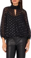 Vince Camuto Sheer Clip-Dot Chiffon Faux Wrap Top