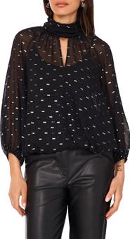 Vince Camuto Sheer Clip-Dot Chiffon Faux Wrap Top