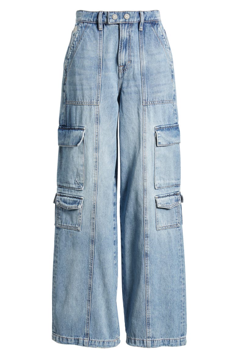 Cargo Pocket Wide Leg Jeans, Alternate, color, LIGHT WASH
