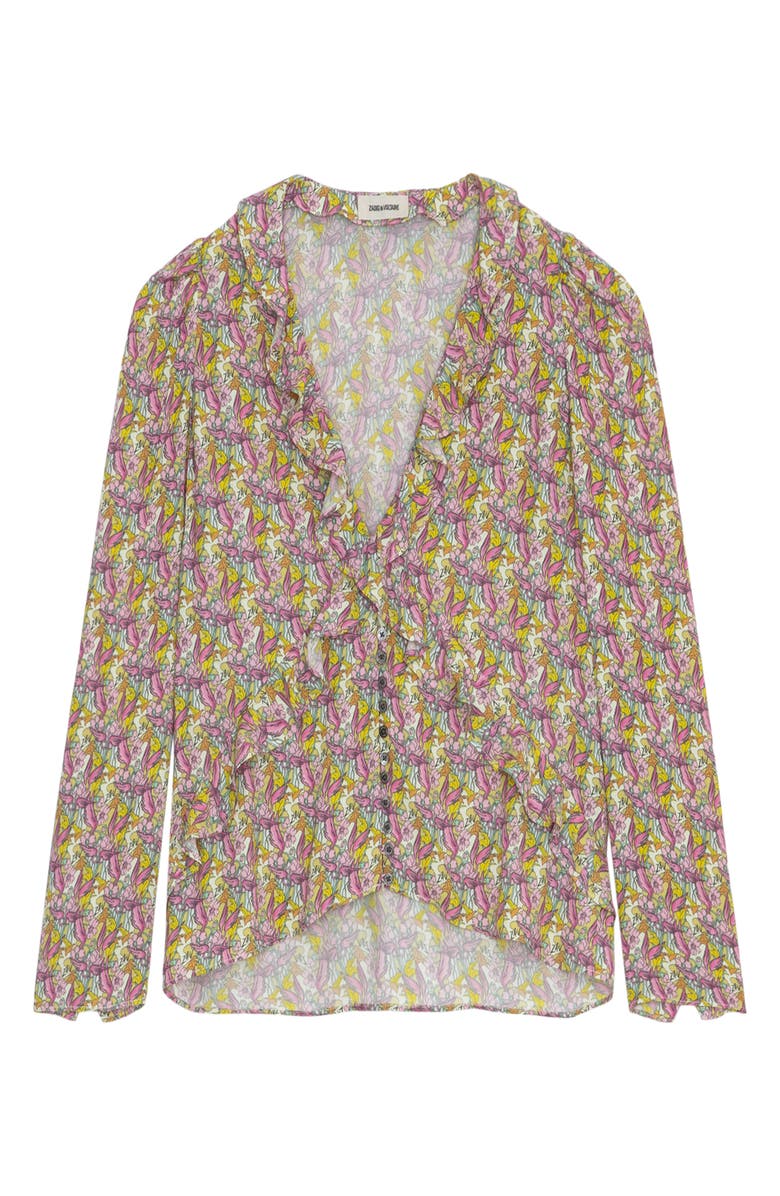 Zadig & Voltaire Tresse Liberty Wings Ruffle Button Front Blouse, Alternate, color, 