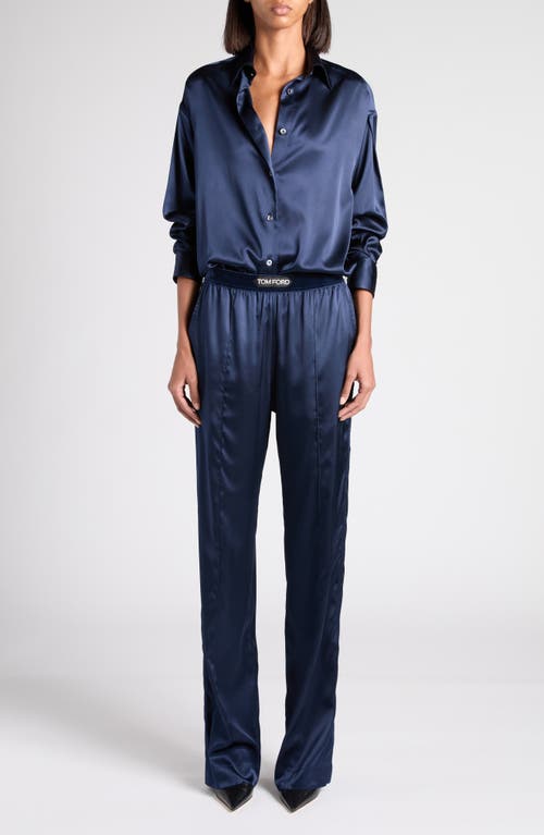 Tom Ford Stretch Silk Satin Pajama Pants In Blue
