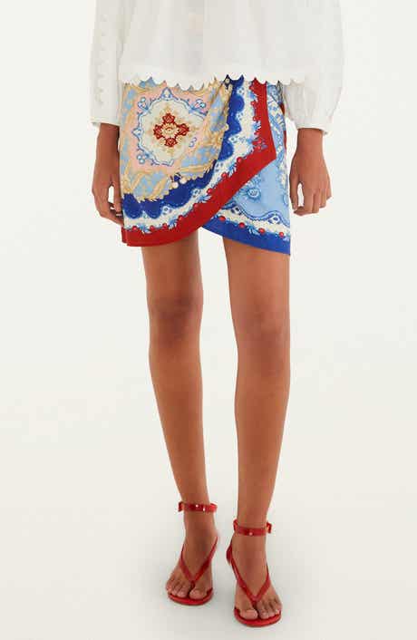 Mixed Cherry Royalty Scarf Print Linen Blend Miniskirt