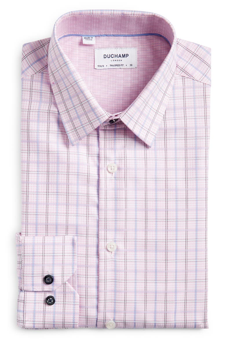 Tailored Fit Check Dress Shirt, Alternate, color, PINK