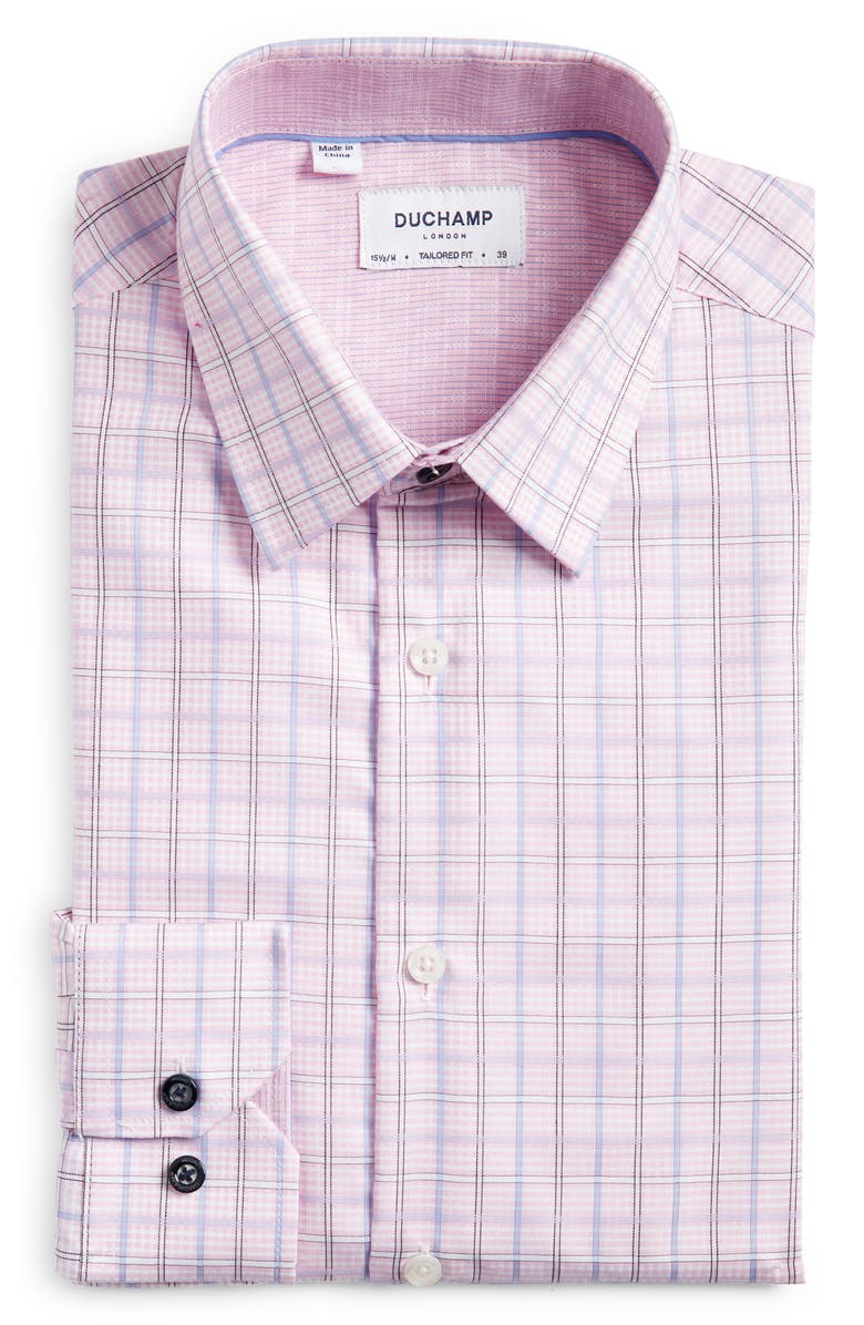 Duchamp Tailored Fit Check Dress Shirt, Alternate, color, Pink