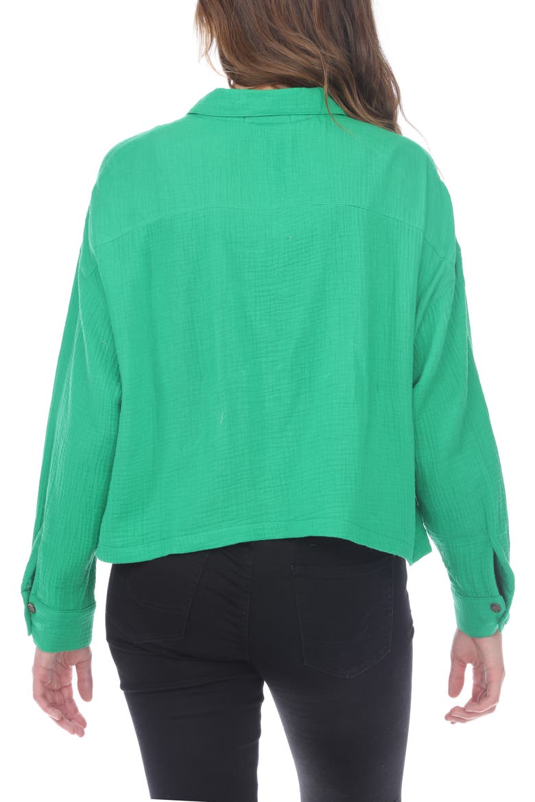 Cropped Cotton Gauze Button-Up Shirt, Alternate, color, GREEN