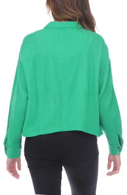 Rain And Rose Cropped Cotton Gauze Button-up Shirt In Green