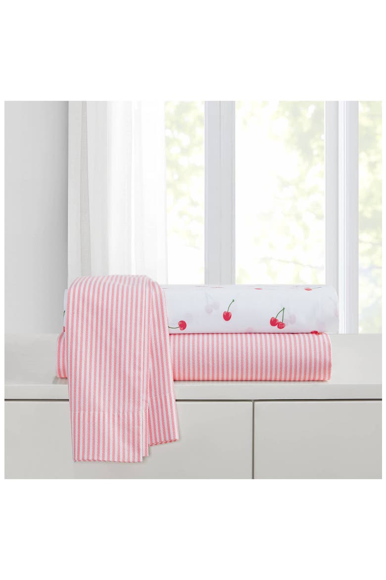 Oxford Stripe 200 Thread Count Cotton Percale Sheet Set, Alternate, color, PINK/ WHITE