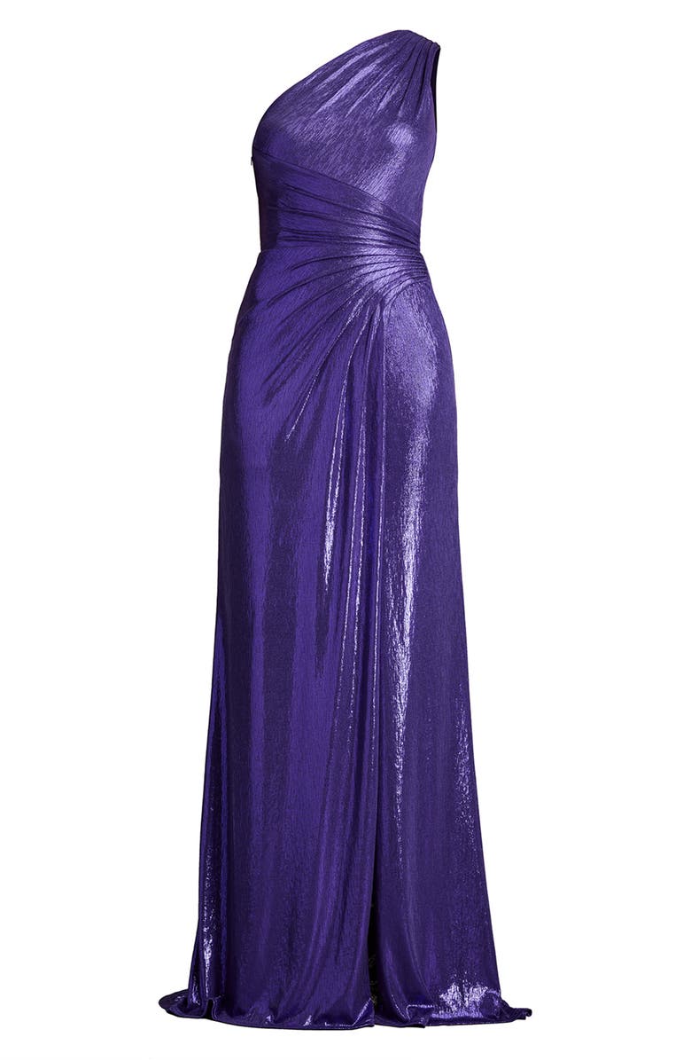 Tadashi Shoji One-Shoulder Metallic Jersey Gown, Alternate, color, 