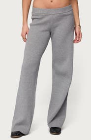 EDIKTED Lorie Low Rise Wide Leg Rib Knit Pants