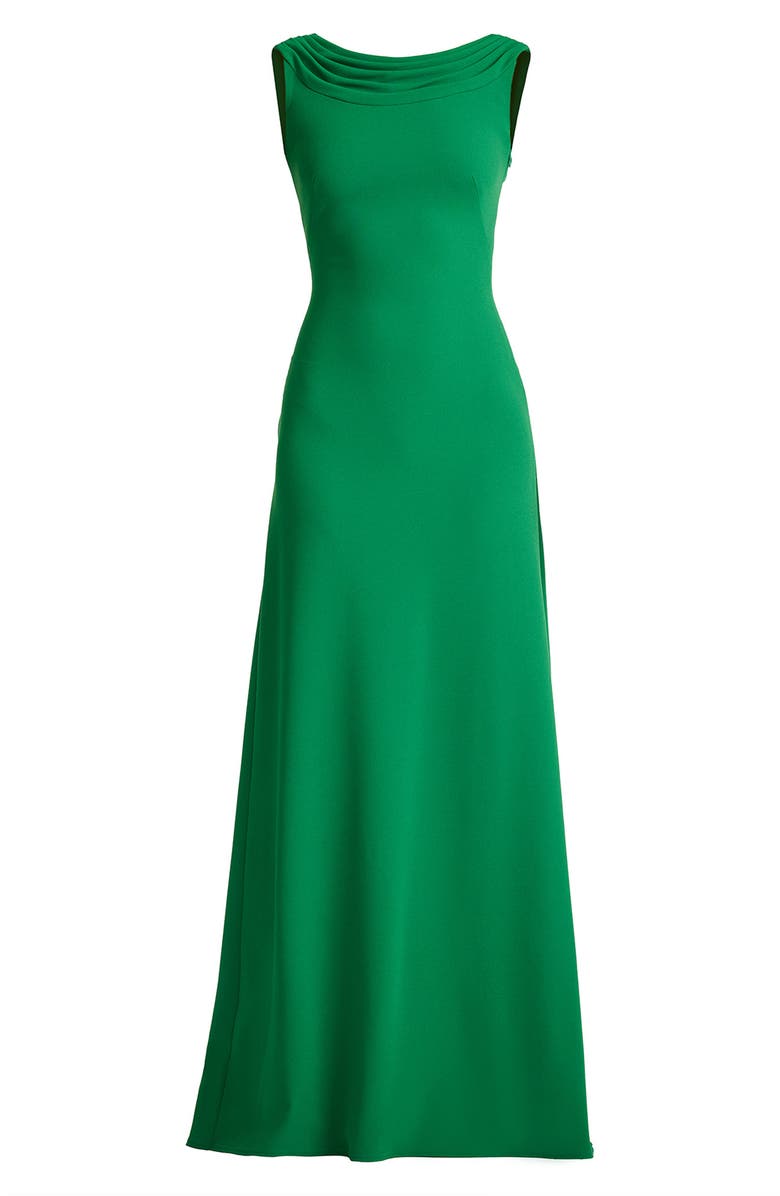 Tadashi Shoji V-Back Crepe Gown, Alternate, color, Bamboo