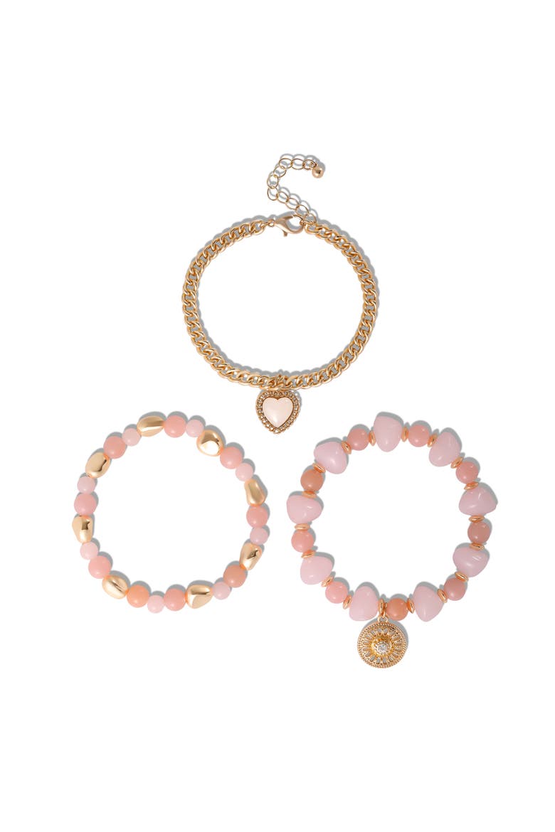 3-Piece Charm Bracelet, Alternate, color, Pink/Gold
