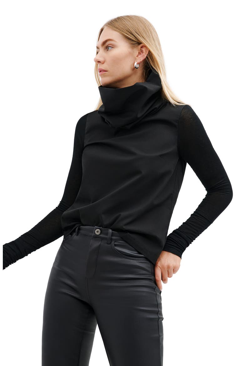 Atlantic Turtleneck Mixed Media Top, Alternate, color, BLACK