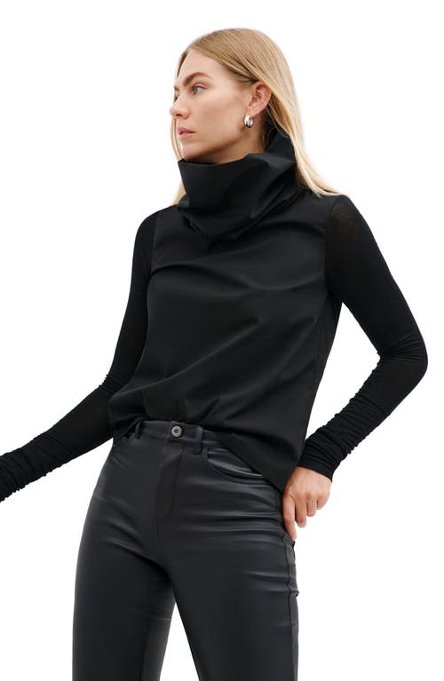 Marcella Atlantic Turtleneck Mixed Media Top In Black