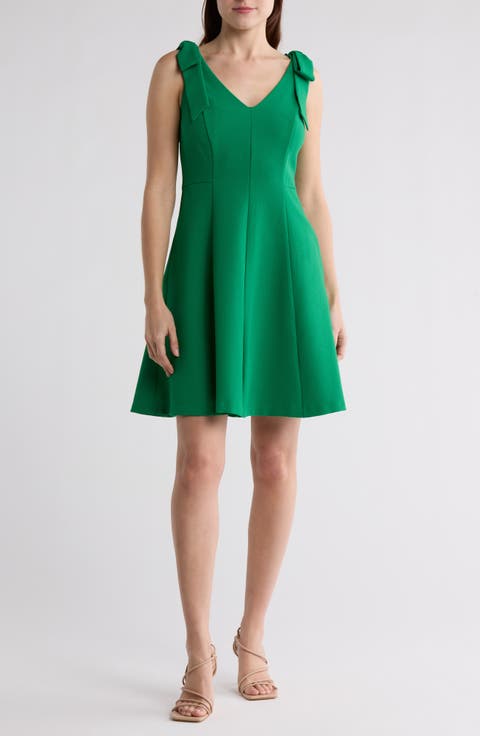 V-Neck Bow Accent Fit & Flare Dress