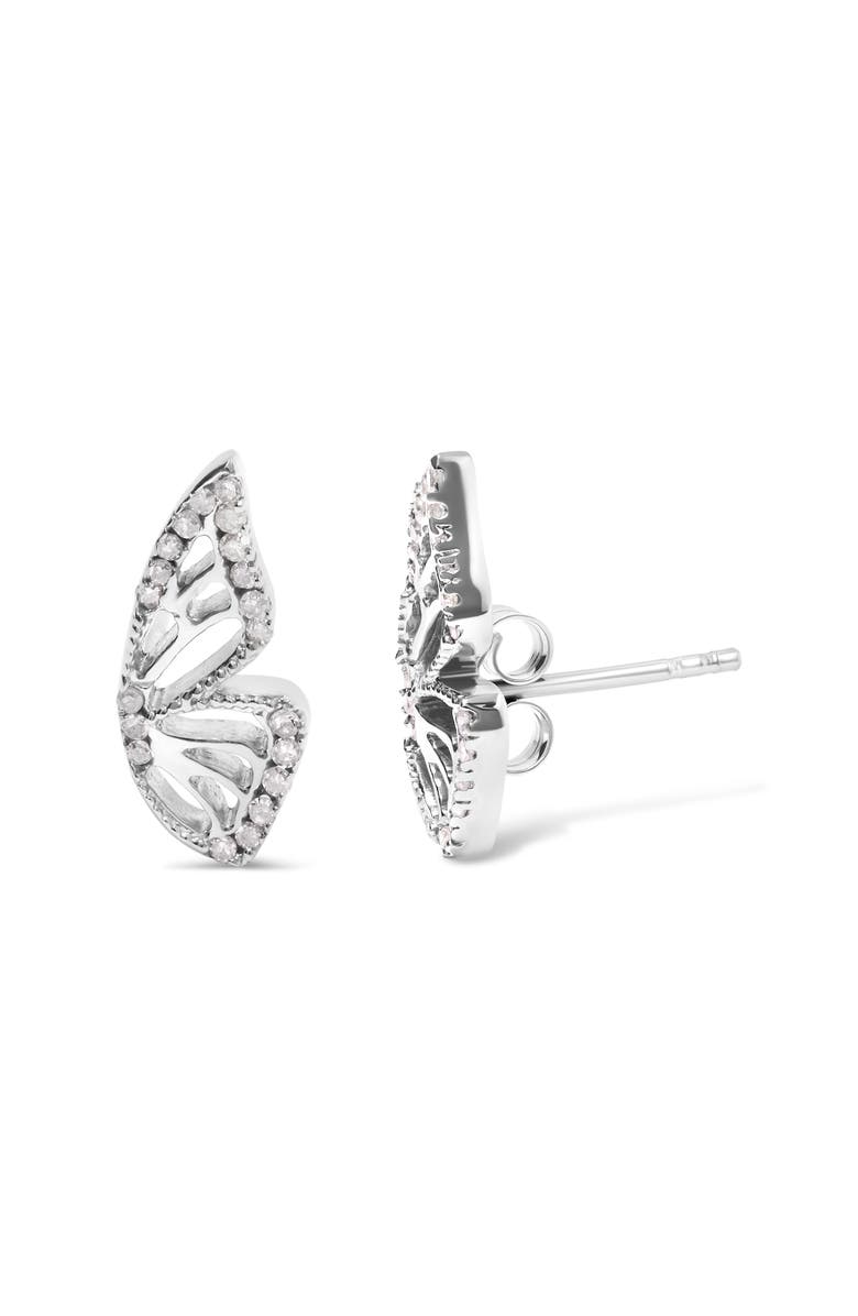 Haus of Brilliance .925 Sterling Silver 1/6ct TDW Diamond Butterfly Earrings, Alternate, color, Silver