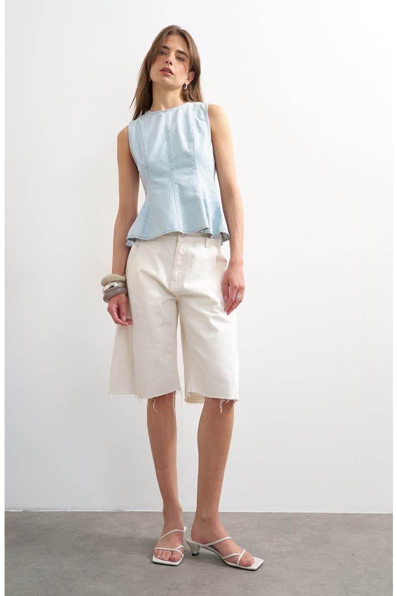 Seamed Denim Peplum Top, Alternate, color, LIGHT BLUE