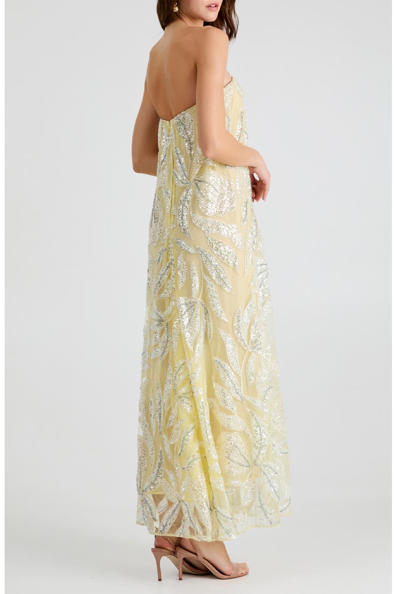Margot Bead & Appliqué Strapless Mesh Gown, Alternate, color, SOFT YELLOW/ SILVER