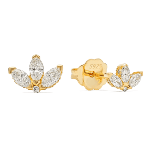 Hollywood Sensation Solis Golden Blossom Studs With Cubic Zirconia In Gold