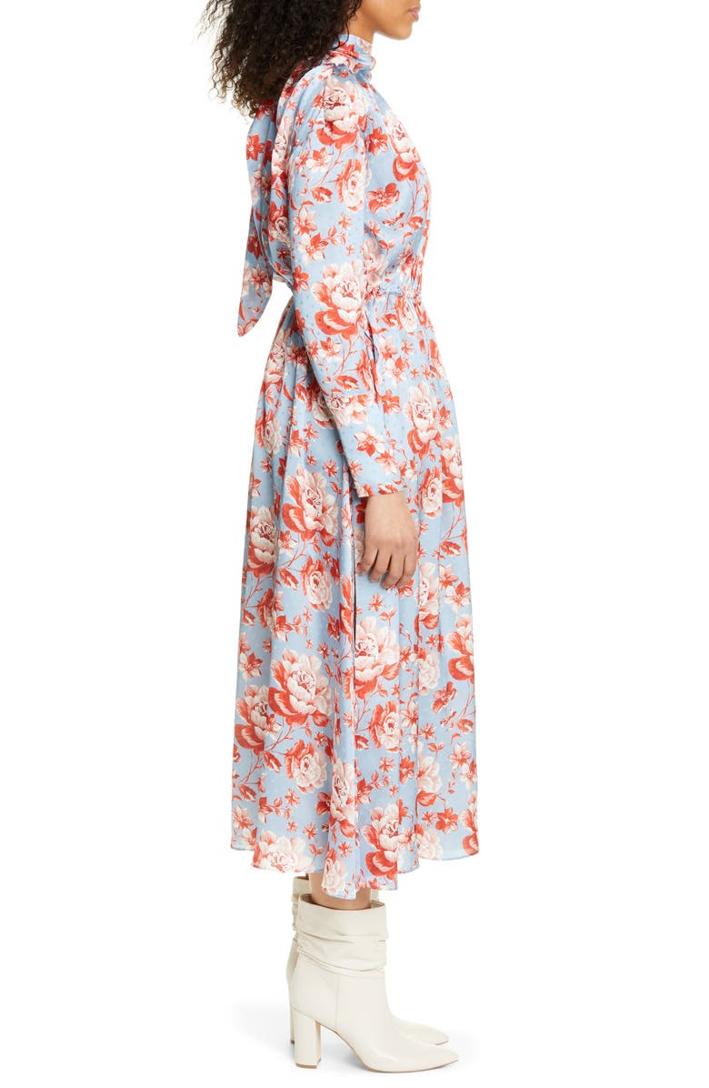 Magda Butrym Viseu Floral Print Silk Jacquard Midi Dress, Alternate, color, 