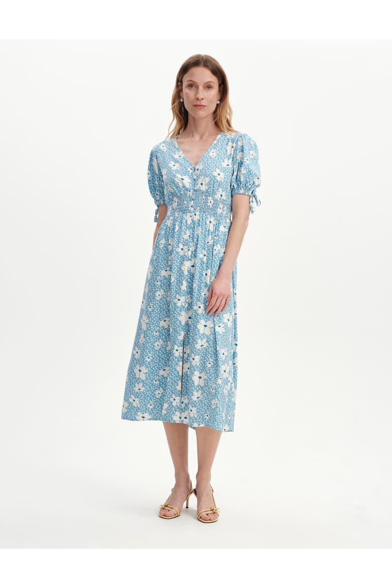 Margot Button Through Midi Dress, Alternate, color, Blue Ditsy