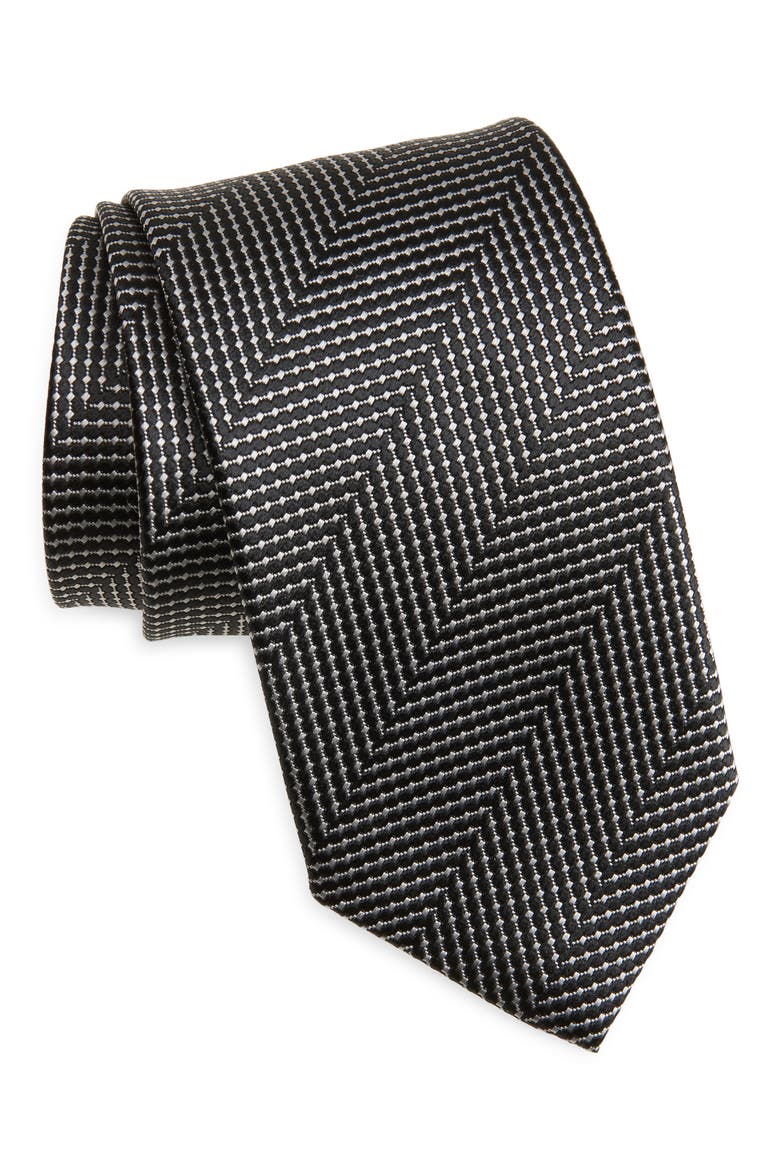 Stripe Silk Tie, Main, color, BLACK