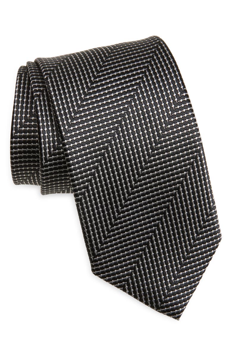 David Donahue Stripe Silk Tie, Main, color, Black