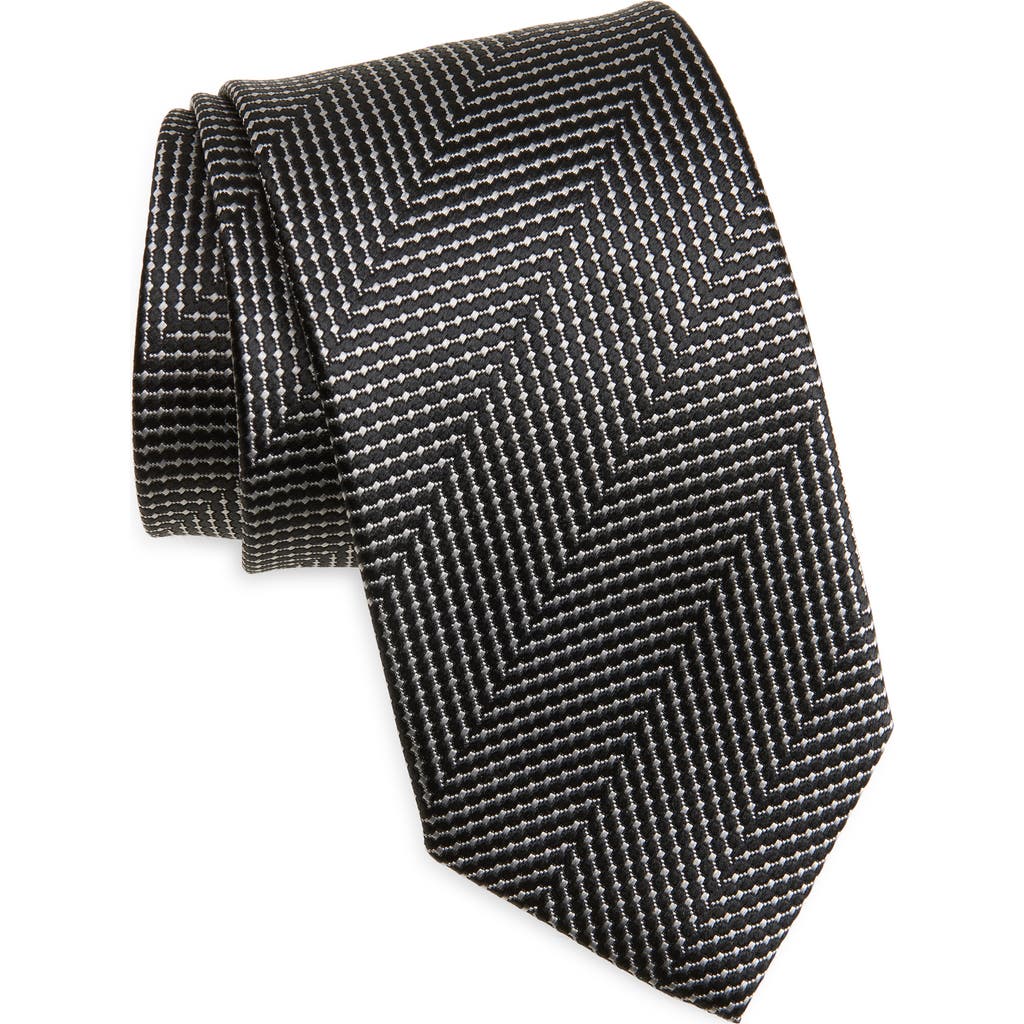David Donahue Stripe Silk Tie In Black