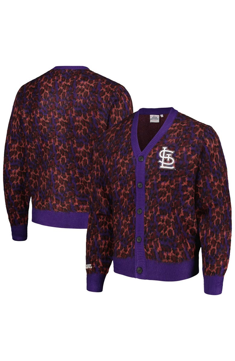 PLEASURES Men's PLEASURES Purple St. Louis Cardinals Cheetah Cardigan Button-Up Sweater, Main, color, Purple
